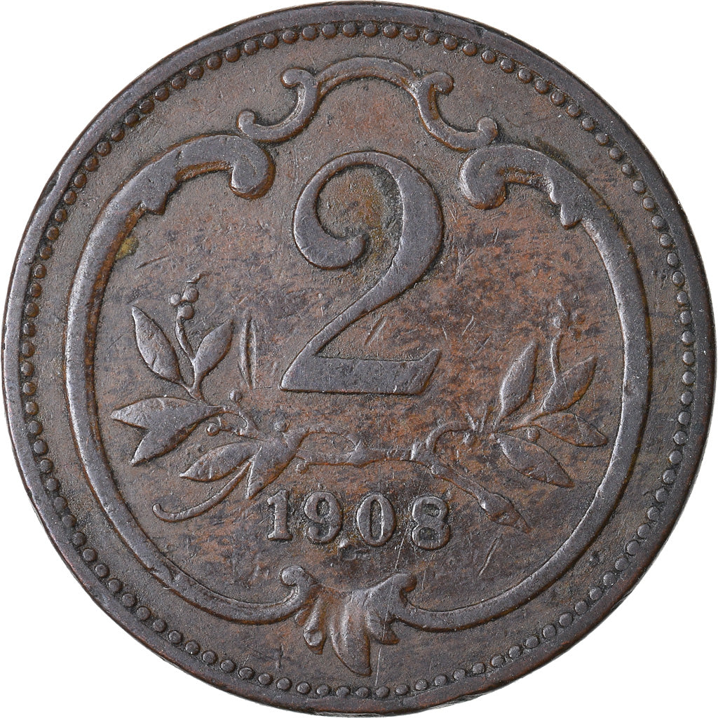 Coin, Austria, Franz Joseph I, 2 Heller, 1908, EF(40-45), Bronze, KM:2801