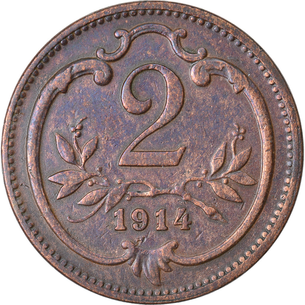 Coin, Austria, Franz Joseph I, 2 Heller, 1914, EF(40-45), Bronze, KM:2801