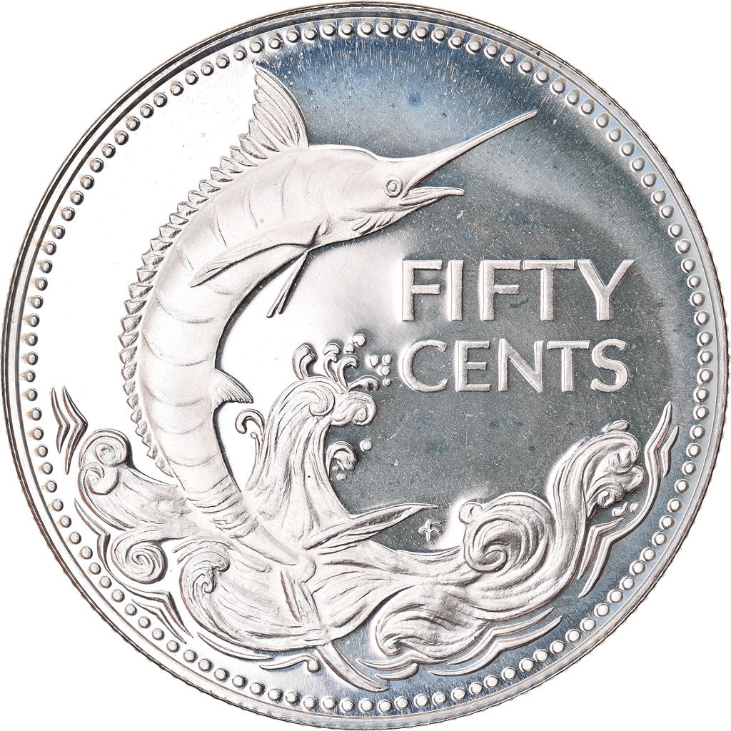 Coin, Bahamas, Elizabeth II, 50 Cents, 1974, Franklin Mint, U.S.A., MS(65-70)