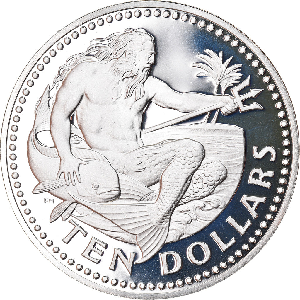 Coin, Barbados, 10 Dollars, 1973, Franklin Mint, MS(65-70), Silver, KM:17a