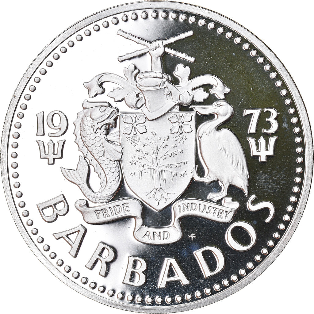 Coin, Barbados, 10 Dollars, 1973, Franklin Mint, MS(65-70), Silver, KM:17a