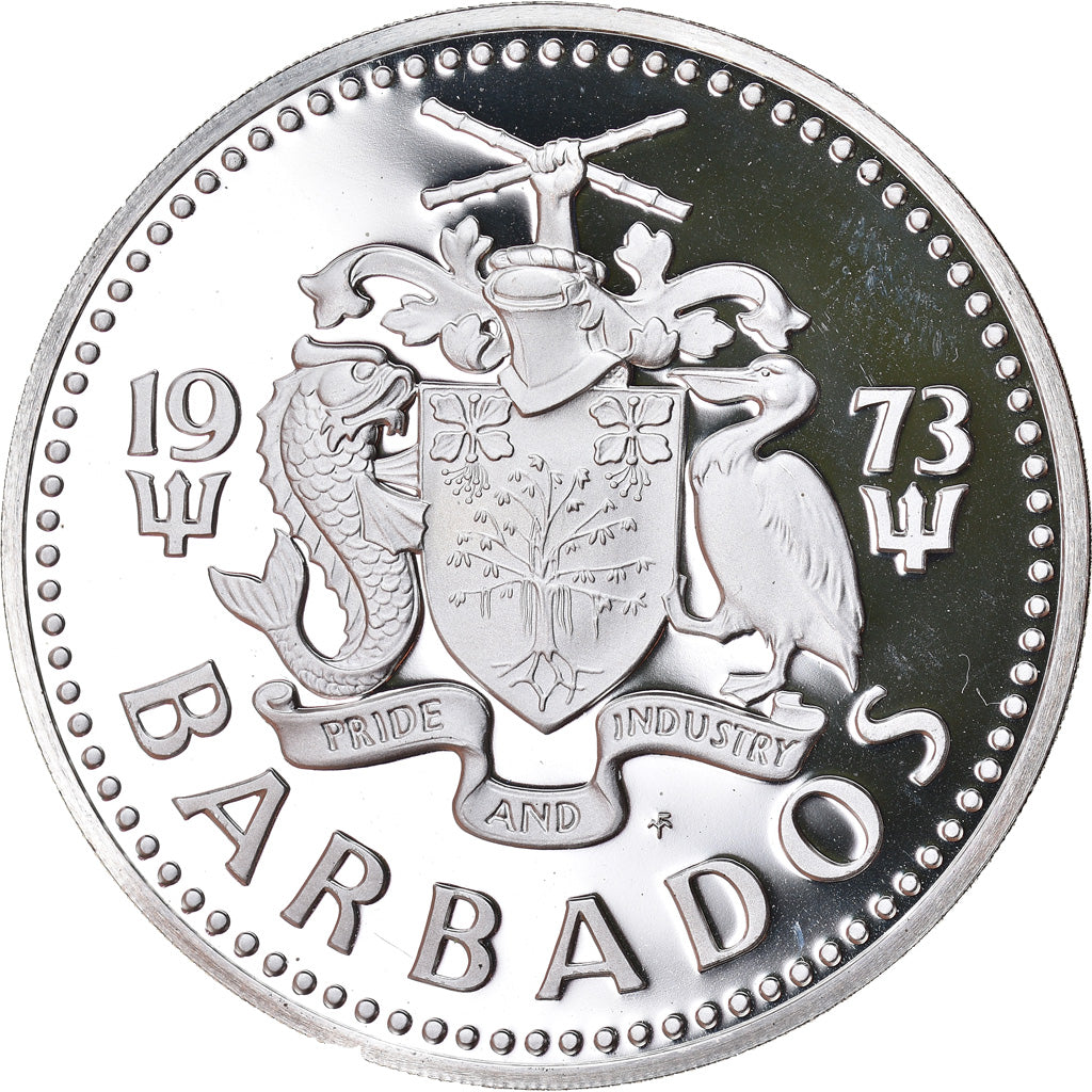 Coin, Barbados, 10 Dollars, 1973, Franklin Mint, MS(65-70), Silver, KM:17a
