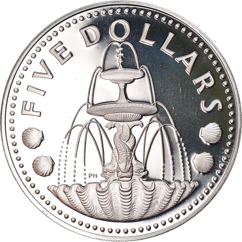Coin, Barbados, 5 Dollars, 1973, Franklin Mint, MS(65-70), Silver, KM:16a