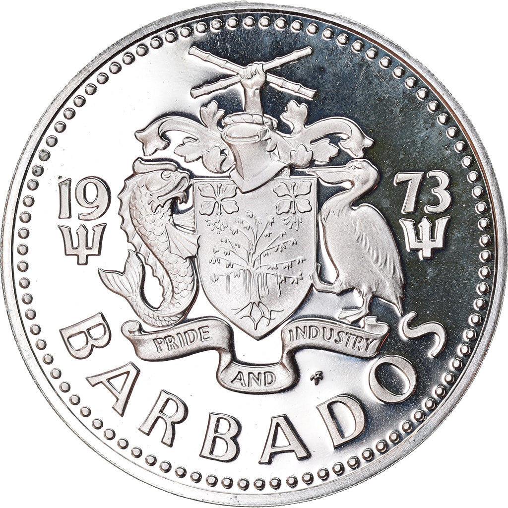 Coin, Barbados, 5 Dollars, 1973, Franklin Mint, MS(65-70), Silver, KM:16a