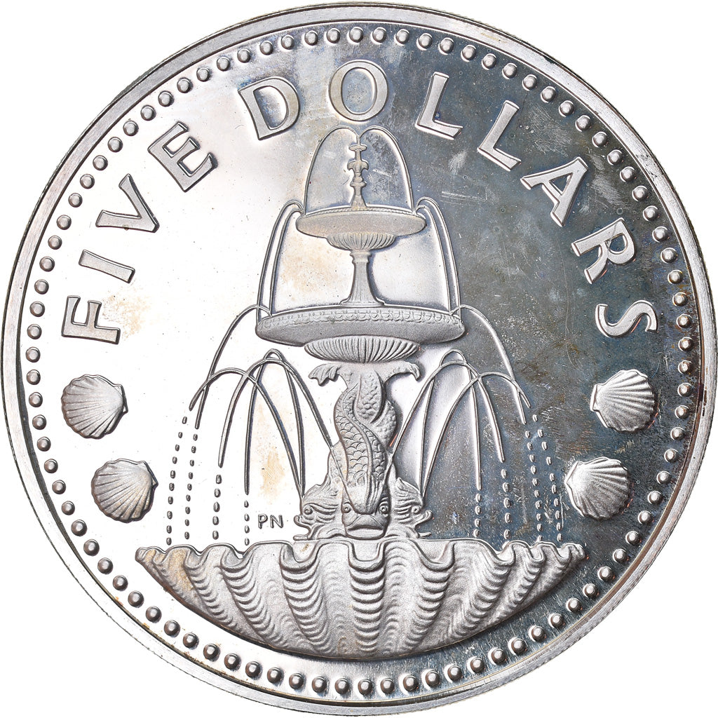 Moneda, Barbados, 5 Dollars, 1973, Franklin Mint, FDC, Plata, KM:16a