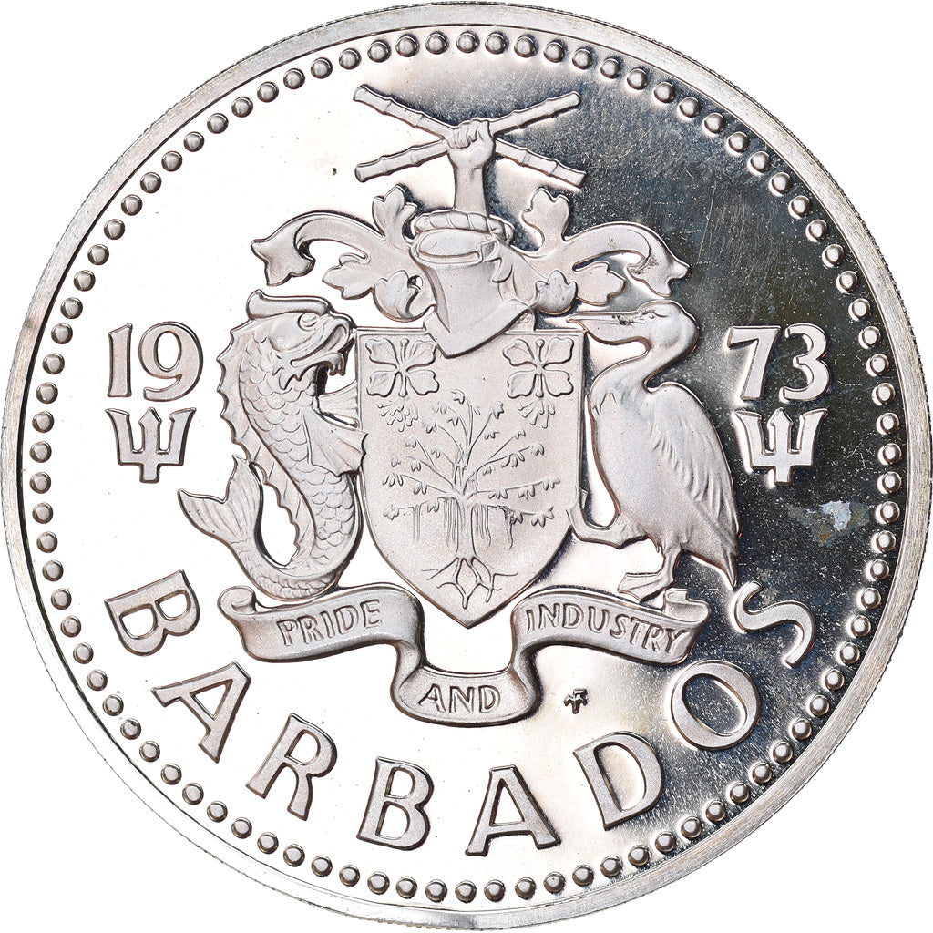 Moneda, Barbados, 5 Dollars, 1973, Franklin Mint, FDC, Plata, KM:16a