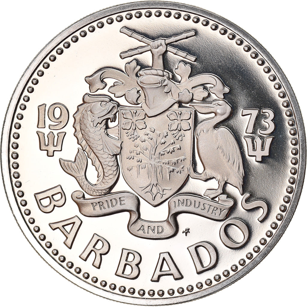 Coin, Barbados, 2 Dollars, 1973, Franklin Mint, MS(65-70), Copper-nickel, KM:15