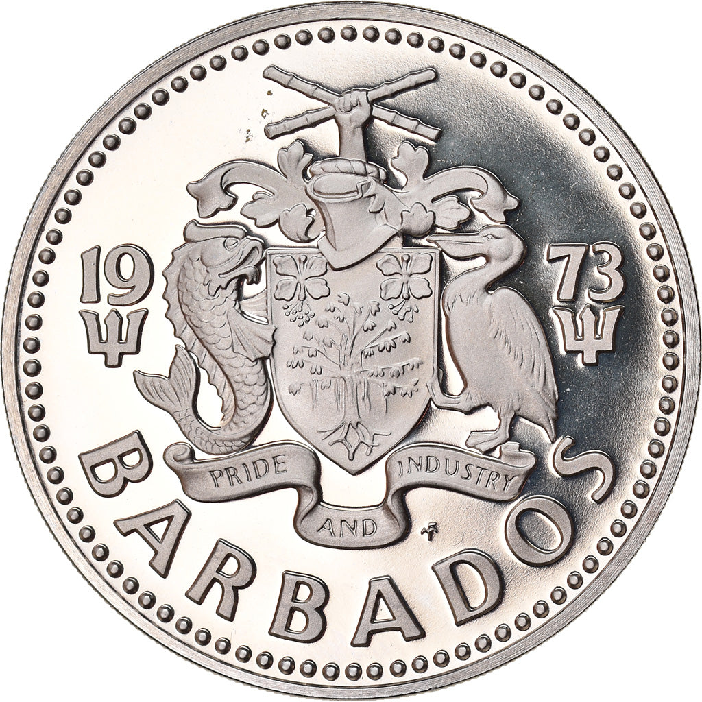 Münze, Barbados, 2 Dollars, 1973, Franklin Mint, STGL, Copper-nickel, KM:15