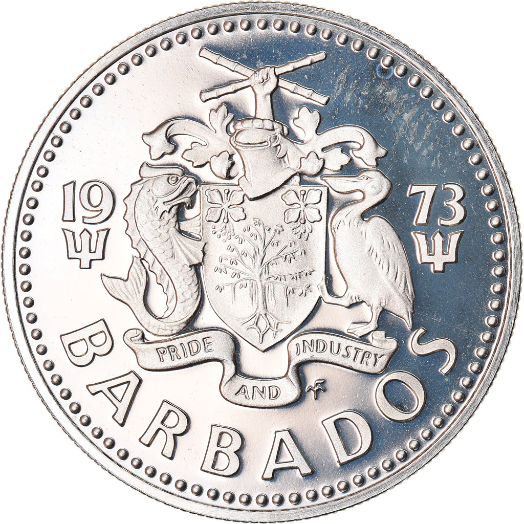 Moneta, Barbados, 25 Cents, 1973, Franklin Mint, MS(65-70), Miedź-Nikiel, KM:13