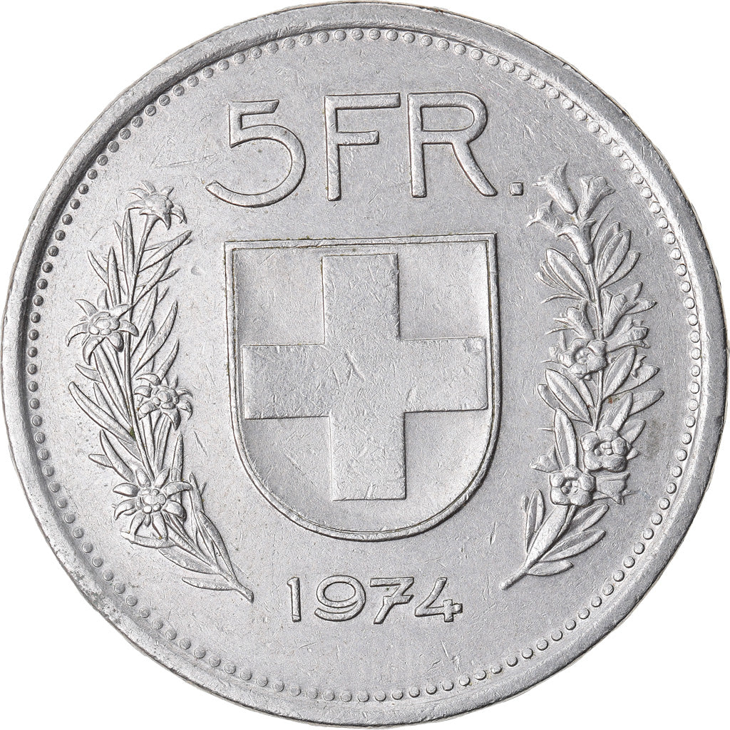 Coin, Switzerland, 5 Francs, 1974, Bern, EF(40-45), Copper-nickel, KM:40a.1