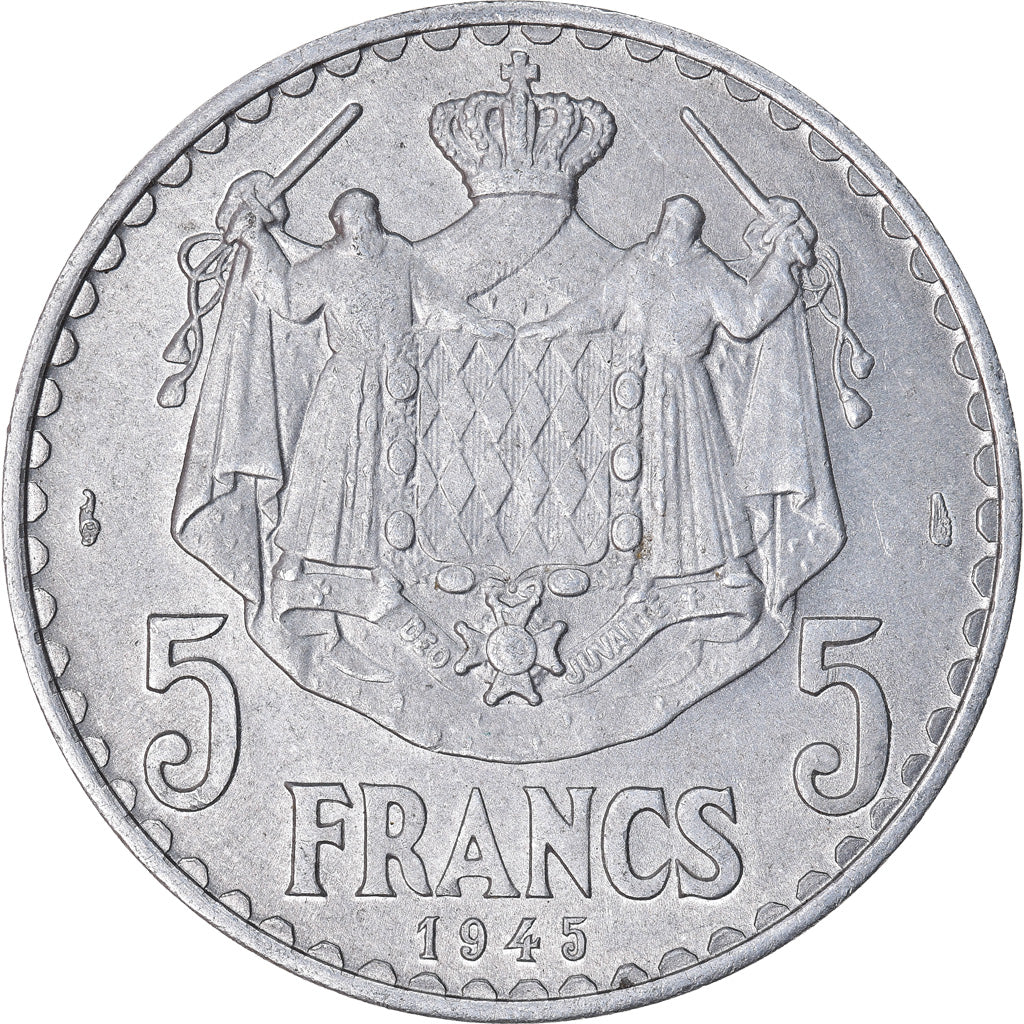 Moneta, Monaco, Louis II, 5 Francs, 1945, EF(40-45), Aluminium, KM:122