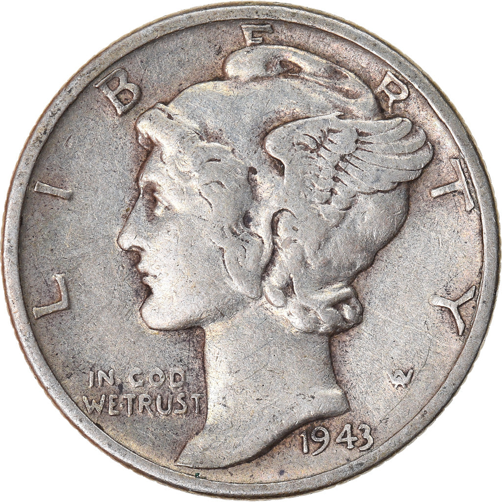 Coin, United States, Mercury Dime, Dime, 1943, U.S. Mint, San Francisco