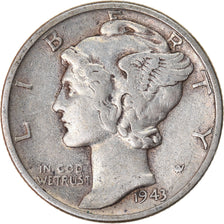 Coin, United States, Mercury Dime, Dime, 1943, U.S. Mint, San Francisco