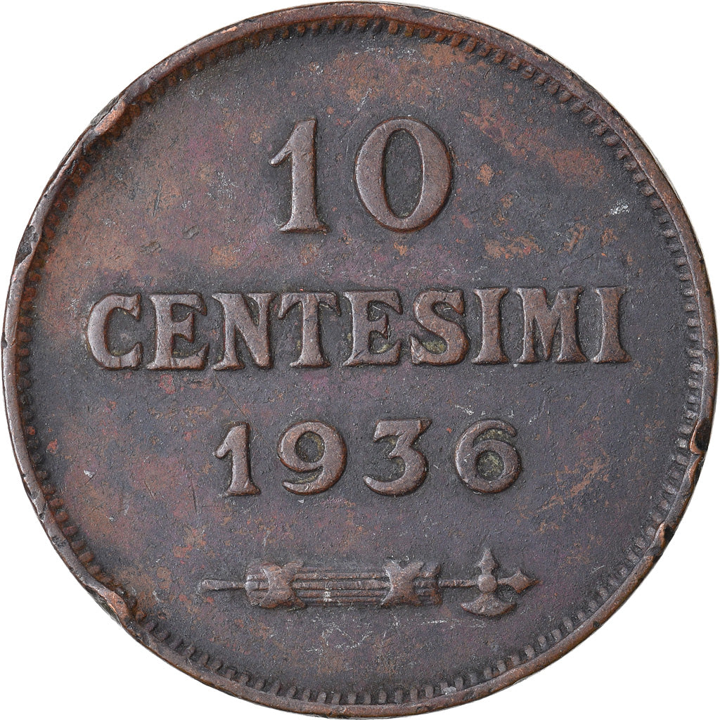 Coin, San Marino, 10 Centesimi, 1936, Rome, VF(30-35), Bronze, KM:13