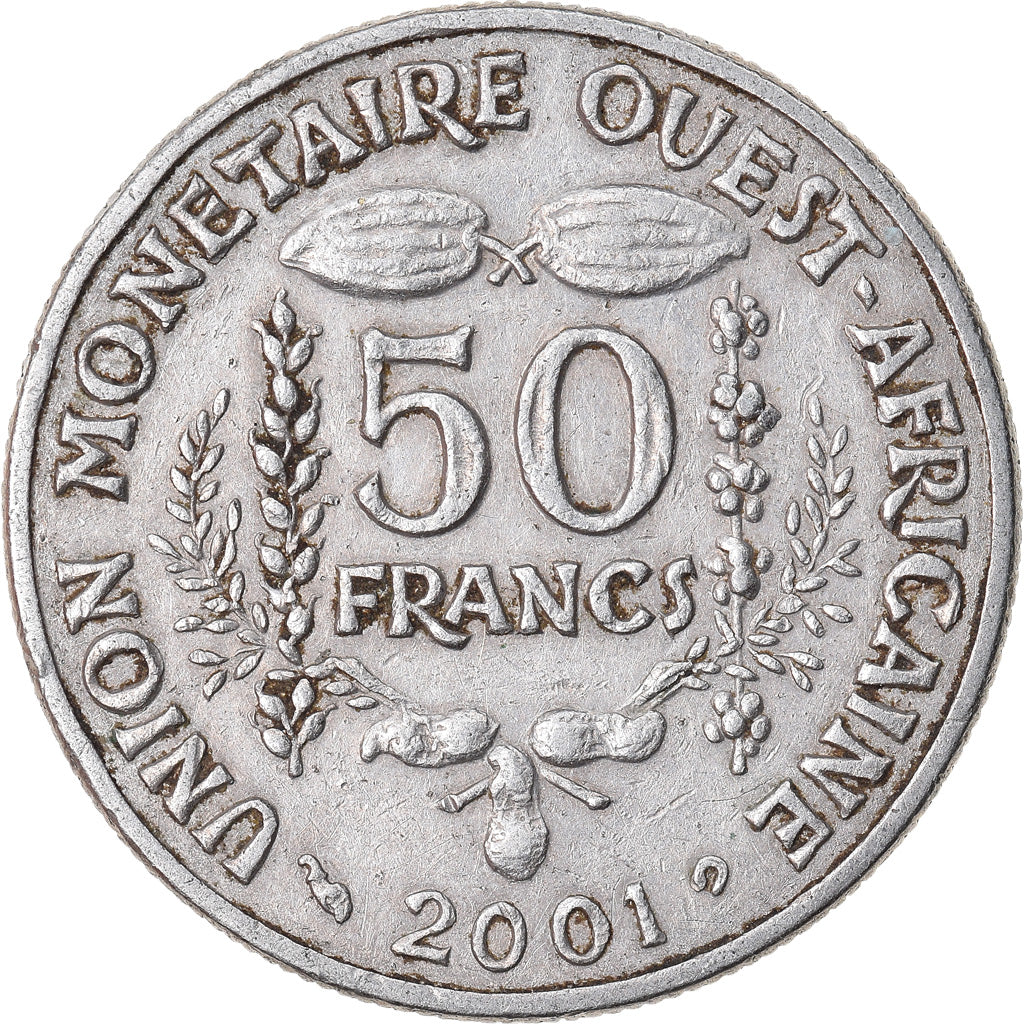 Coin, West African States, 50 Francs, 2001, Paris, EF(40-45), Copper-nickel