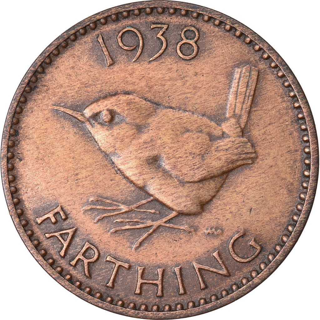 Coin, Great Britain, George VI, Farthing, 1938, EF(40-45), Bronze, KM:843
