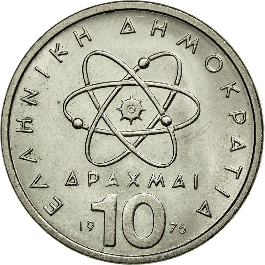 Coin, Greece, 10 Drachmai, 1976, MS(60-62), Copper-nickel, KM:119