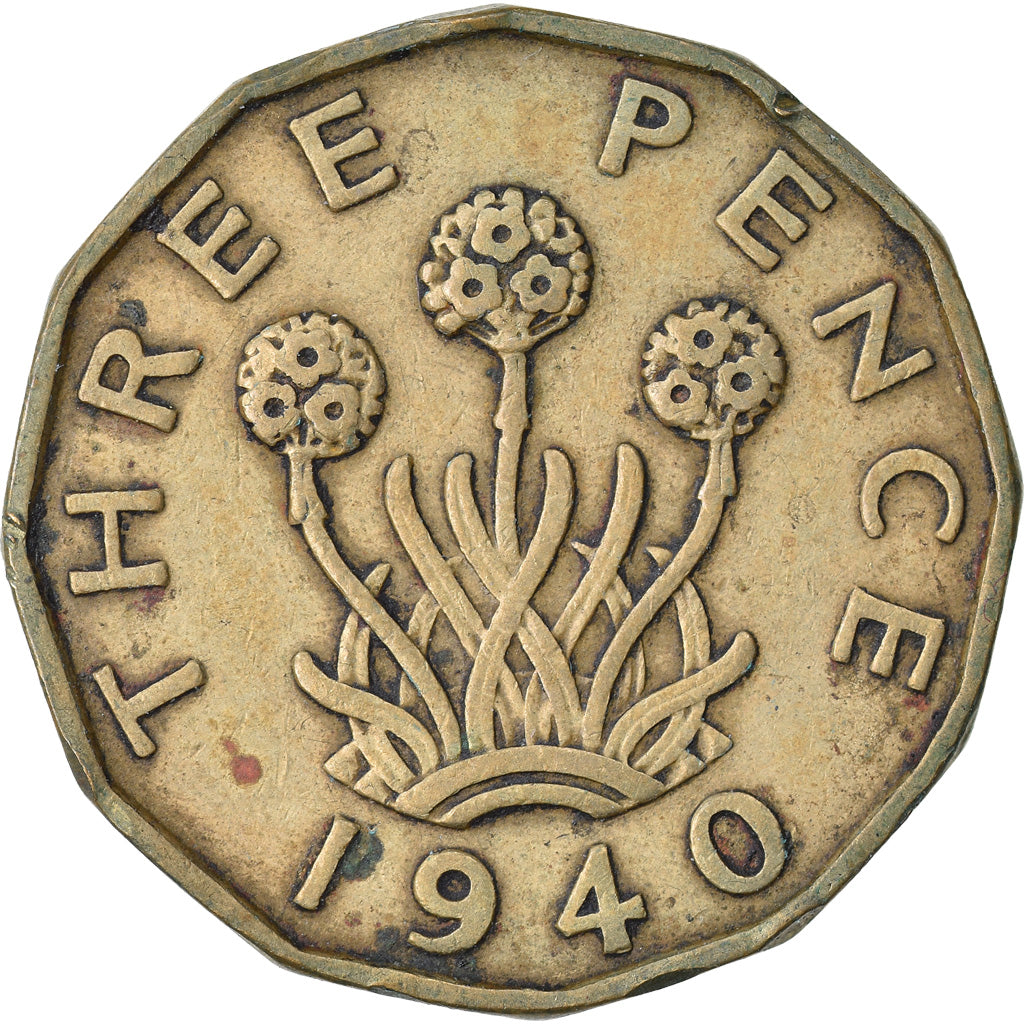 Moneta, Wielka Brytania, George VI, 3 Pence, 1940, VF(30-35), Mosiądz niklowy