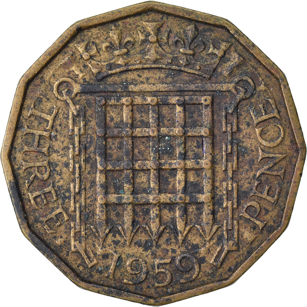 Monnaie, Grande-Bretagne, Elizabeth II, 3 Pence, 1959, TB, Nickel-brass, KM:900