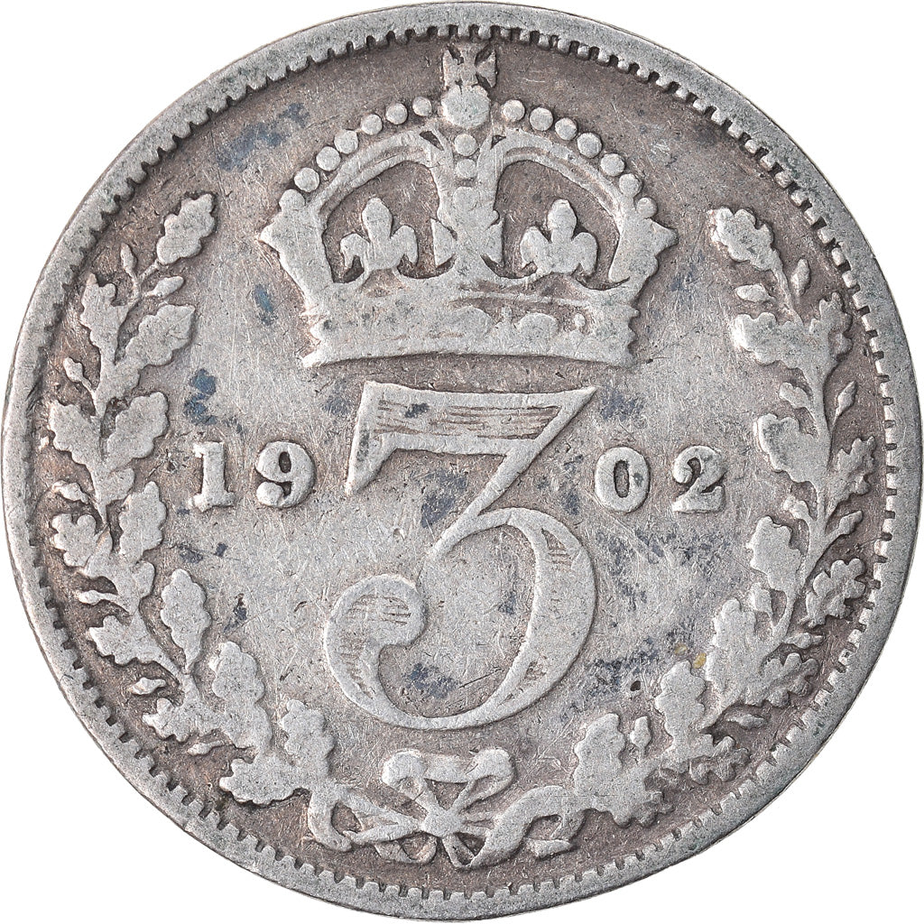Coin, Great Britain, Edward VII, 3 Pence, 1902, EF(40-45), Silver, KM:797.1