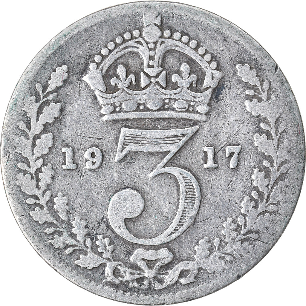 Moneta, Gran Bretagna, George V, 3 Pence, 1917, BB, Argento, KM:813