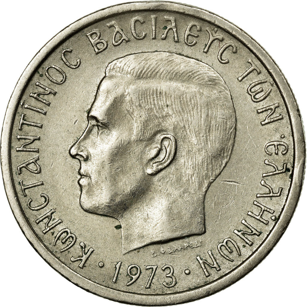 Coin, Greece, Constantine II, 2 Drachmai, 1973, AU(50-53), Copper-nickel, KM:99
