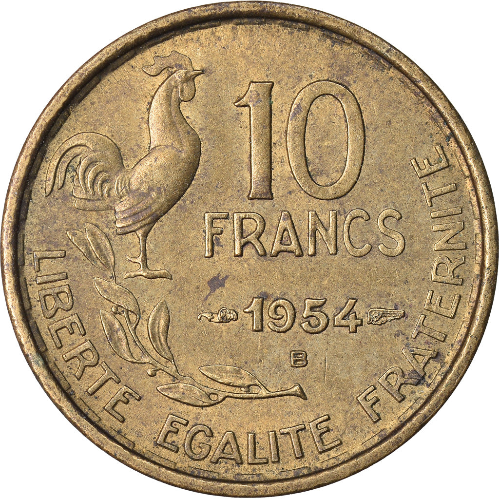 Moeda, França, Guiraud, 10 Francs, 1954, Beaumont - Le Roger, EF(40-45)