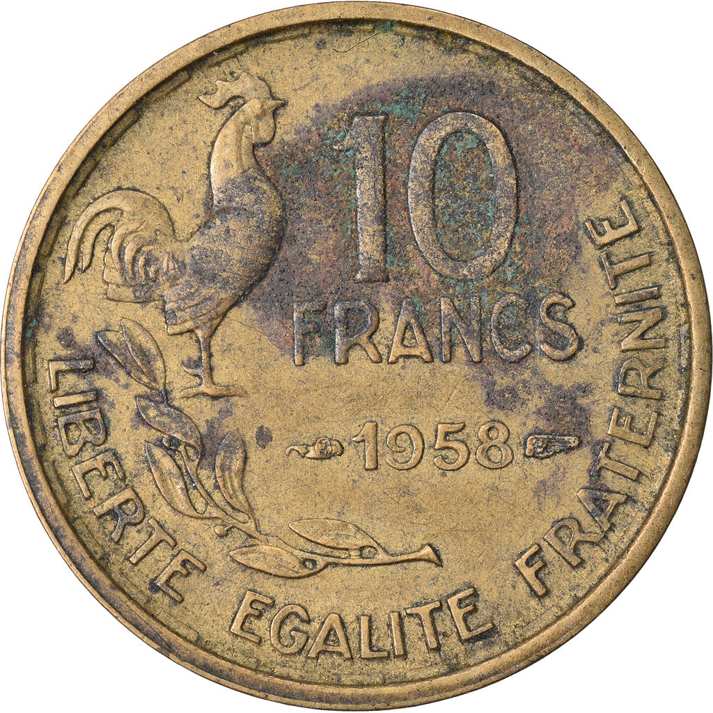 Moneta, Francja, Guiraud, 10 Francs, 1958, Paris, VF(20-25), Aluminium-Brąz