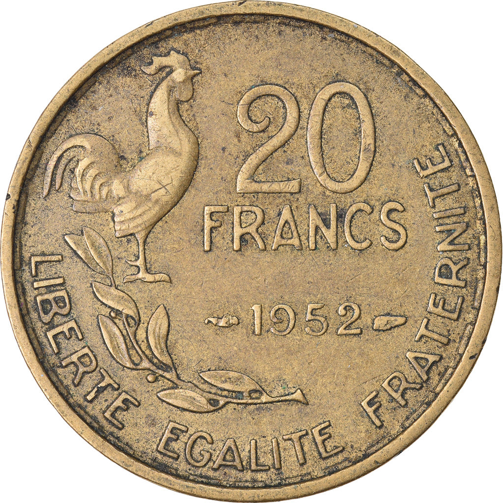 Munten, Frankrijk, Guiraud, 20 Francs, 1952, Paris, FR+, Aluminum-Bronze