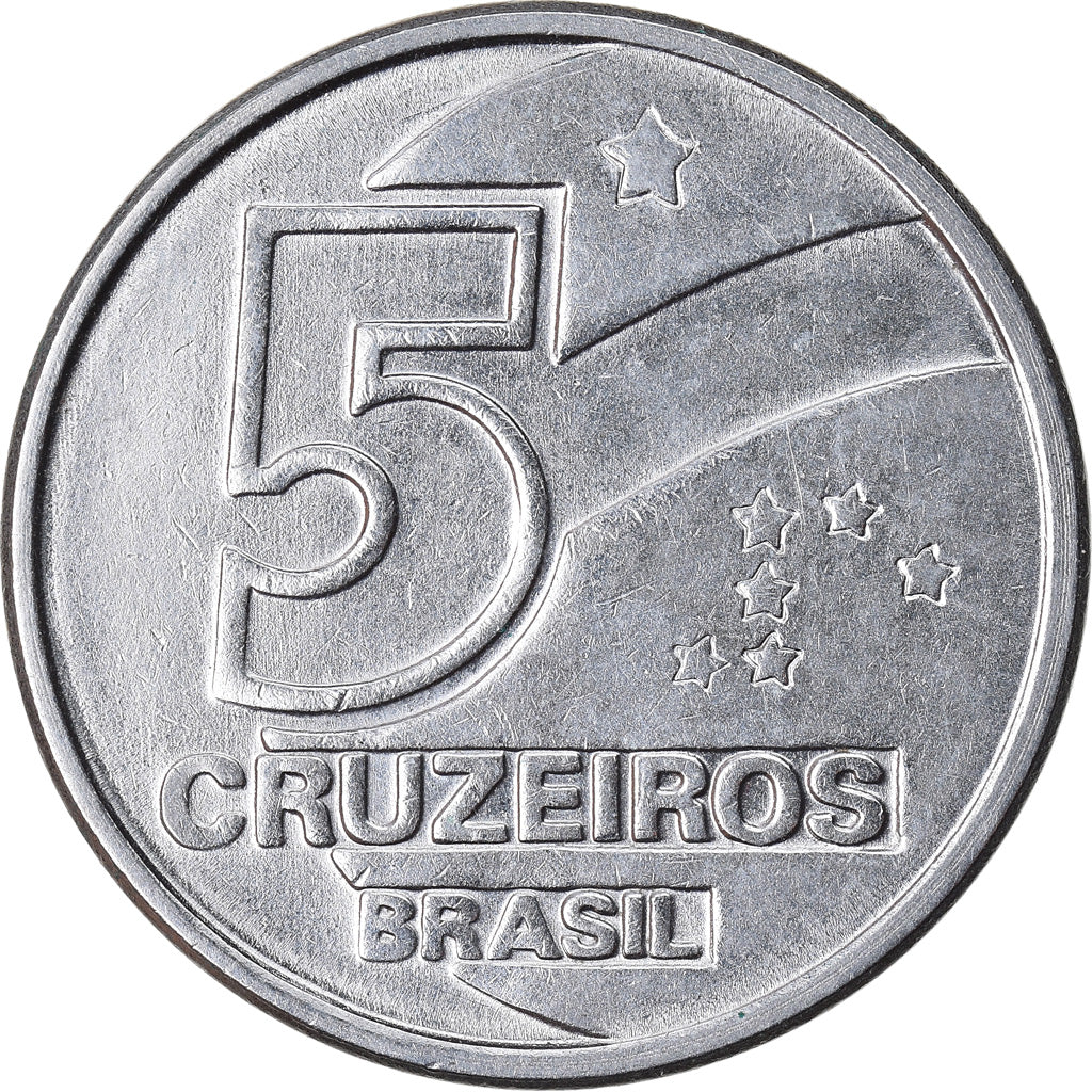 Coin, Brazil, 5 Cruzeiros, 1990, EF(40-45), Stainless Steel, KM:618.1