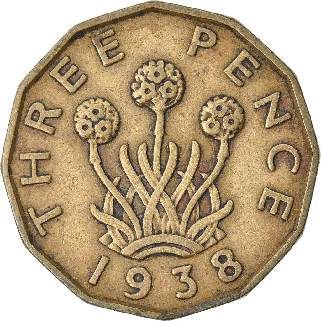 Münze, Großbritannien, George VI, 3 Pence, 1938, S+, Nickel-brass, KM:849