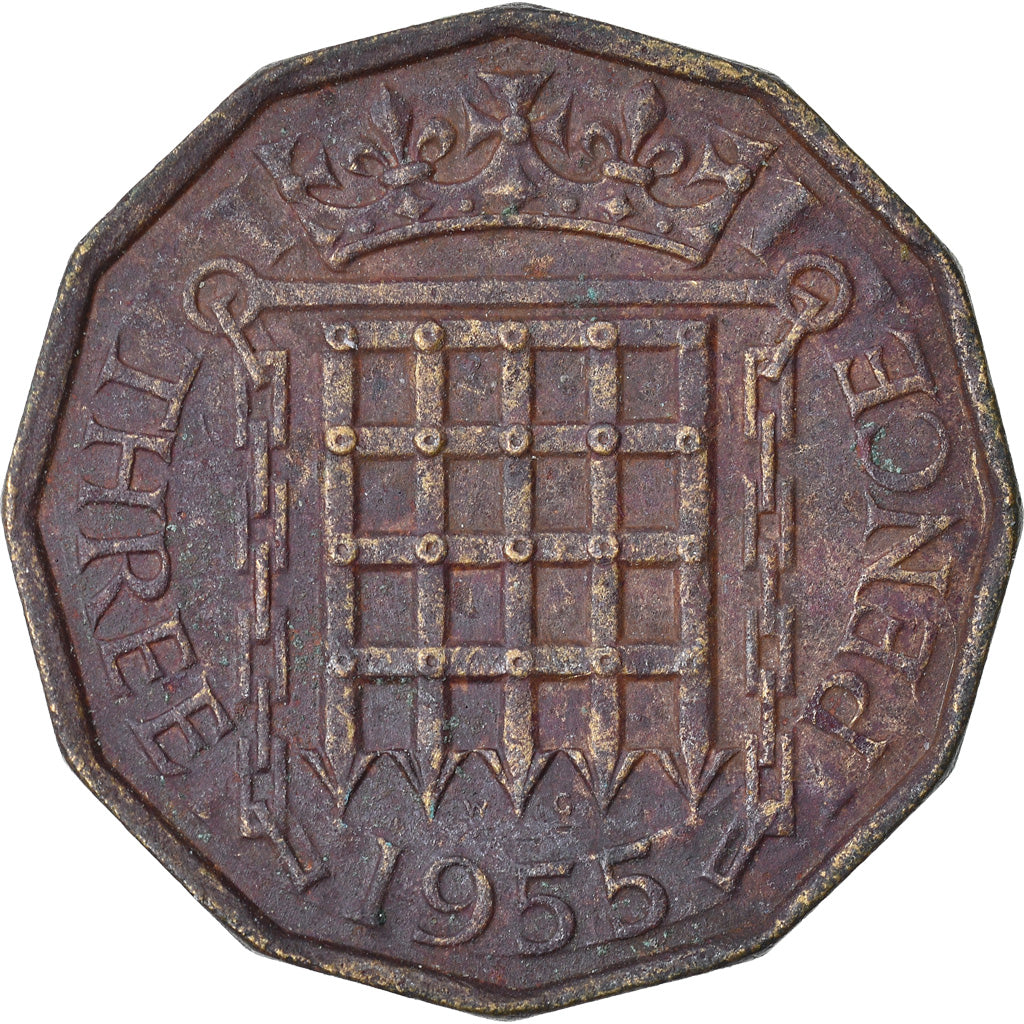 Munten, Groot Bretagne, Elizabeth II, 3 Pence, 1955, FR, Nickel-brass, KM:900