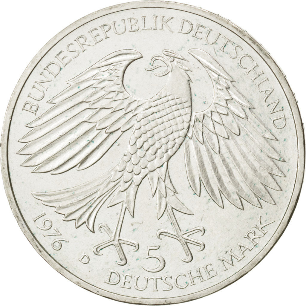 GERMANY - FEDERAL REPUBLIC, 5 Mark, 1976, Munich, KM #144, AU(55-58), Silver,...