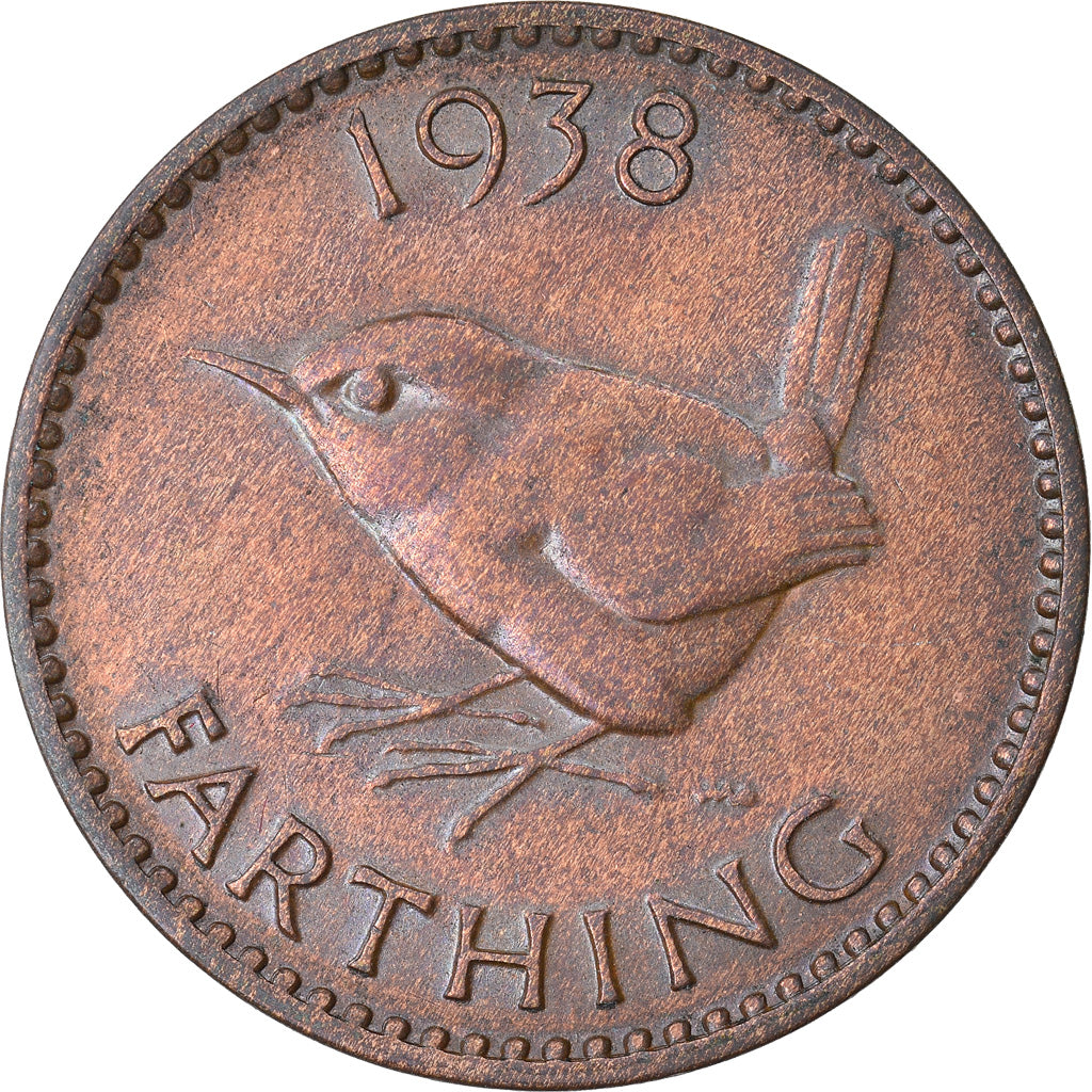 Coin, Great Britain, George VI, Farthing, 1938, EF(40-45), Bronze, KM:843