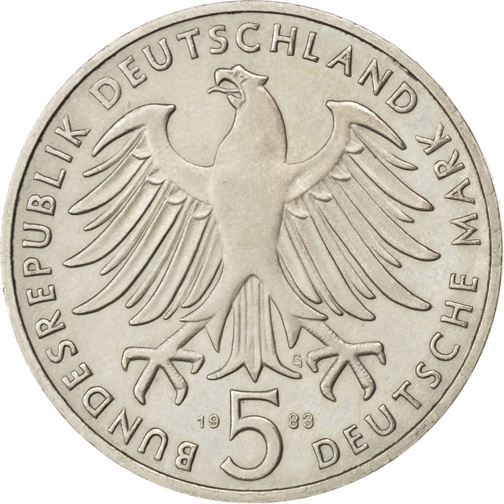 GERMANY - FEDERAL REPUBLIC, 5 Mark, 1983, Karlsruhe, KM #159, AU(55-58),...
