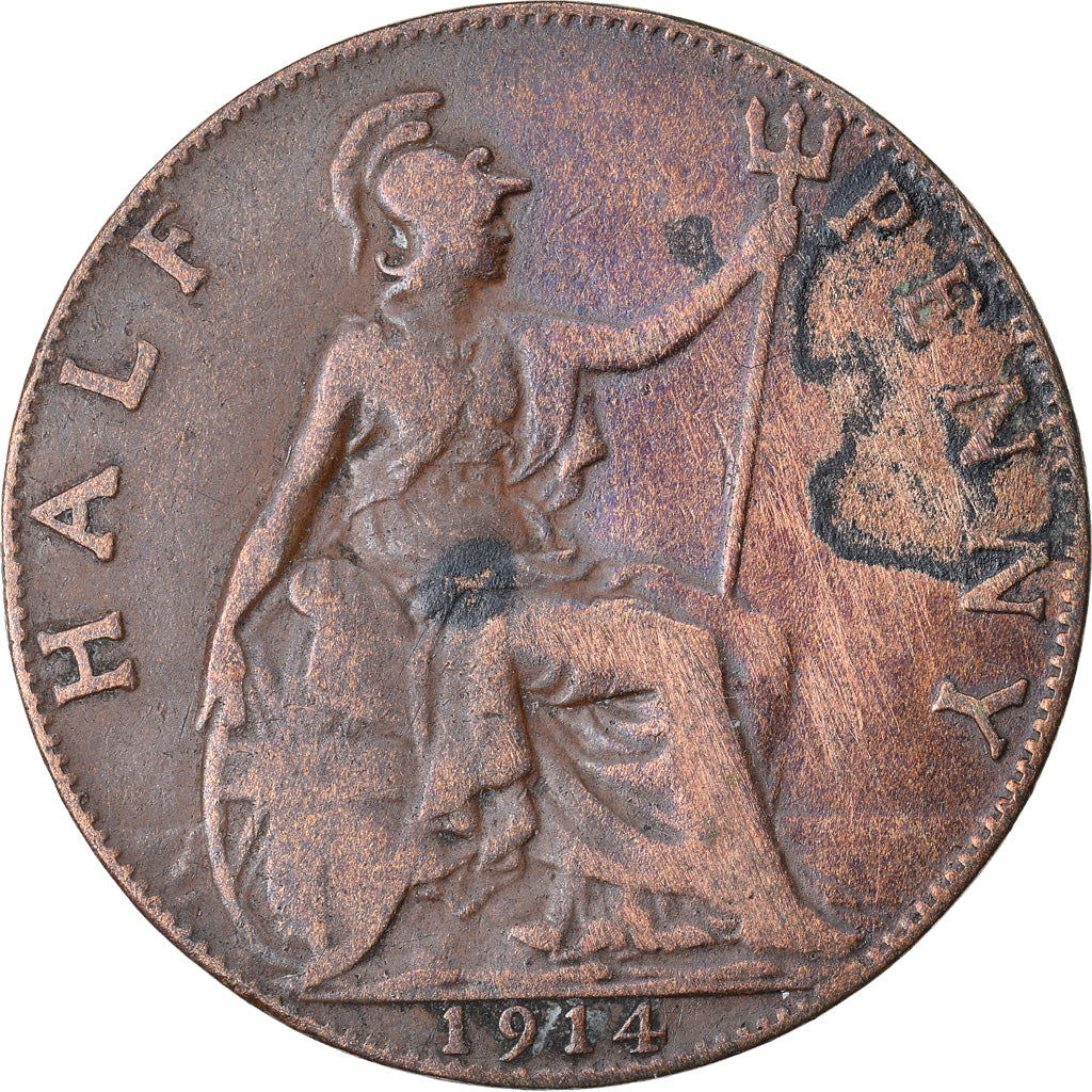 Coin, Great Britain, George V, 1/2 Penny, 1914, VF(30-35), Bronze, KM:809