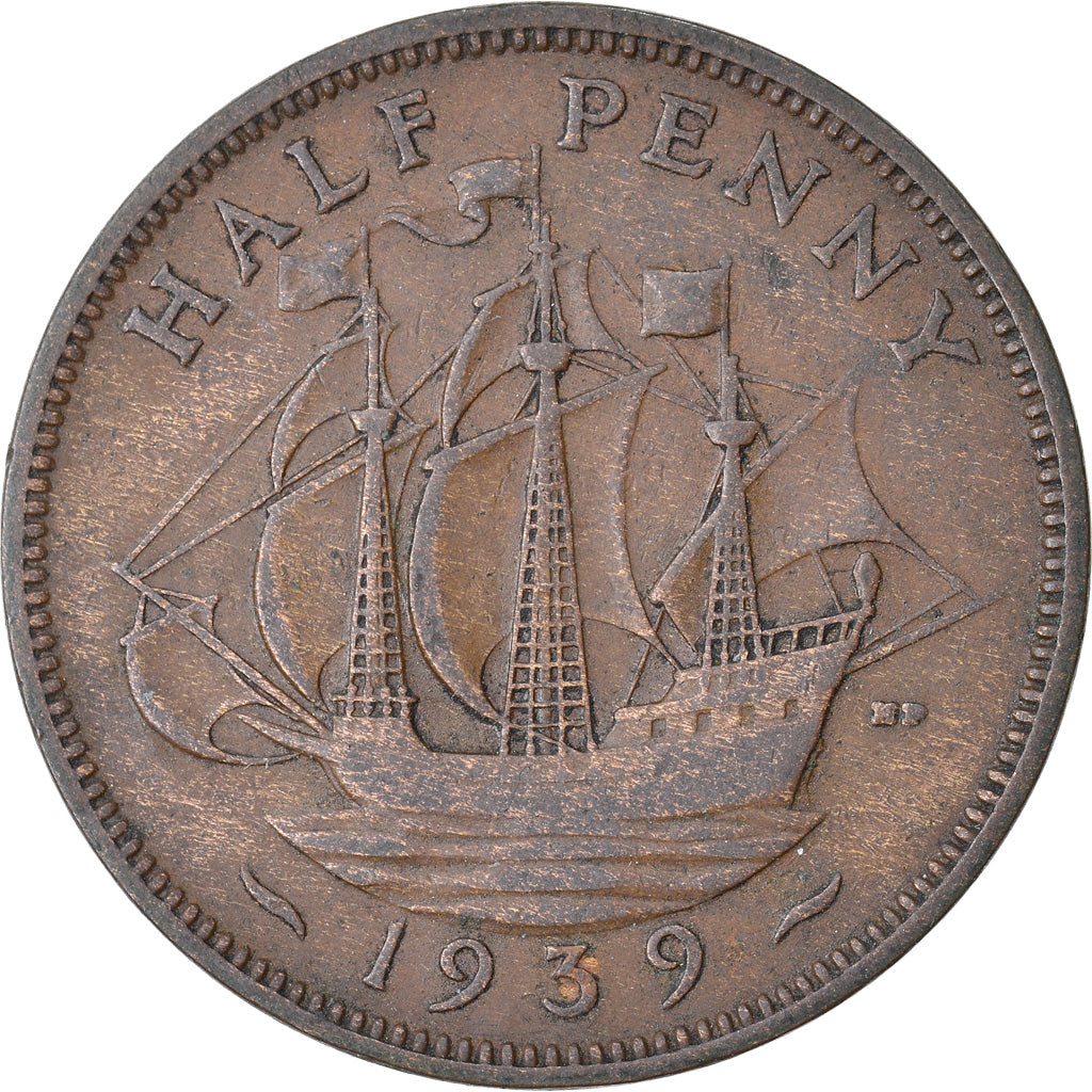 Moneta, Wielka Brytania, George VI, 1/2 Penny, 1939, VF(30-35), Bronze, KM:844