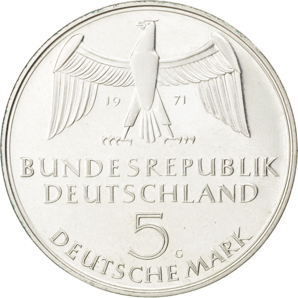 GERMANIA - REPUBBLICA FEDERALE, 5 Mark, 1971, Karlsruhe, Germany, SPL-, Argen...