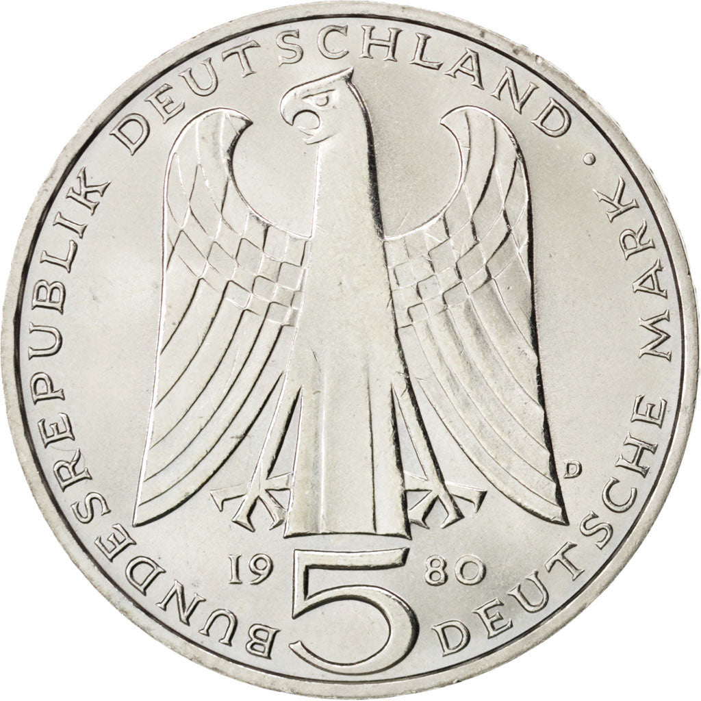GERMANIA - REPUBBLICA FEDERALE, 5 Mark, 1980, Munich, Germany, SPL-, Nichel r...