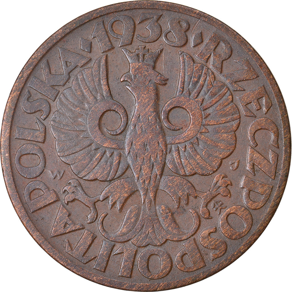 Coin, Poland, 5 Groszy, 1938, Warsaw, EF(40-45), Bronze, KM:10a