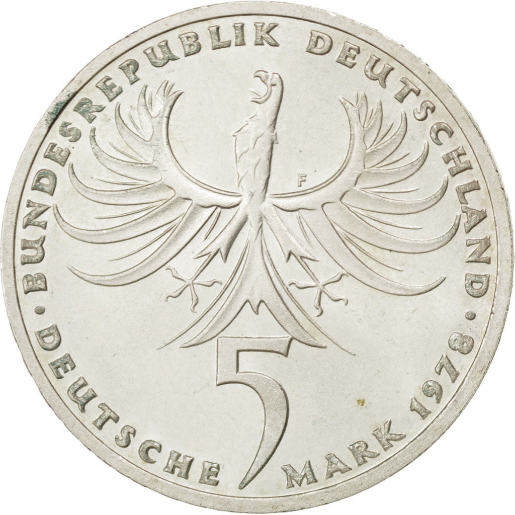 GERMANY - FEDERAL REPUBLIC, 5 Mark, 1978, Stuttgart, KM #148, AU(55-58),...
