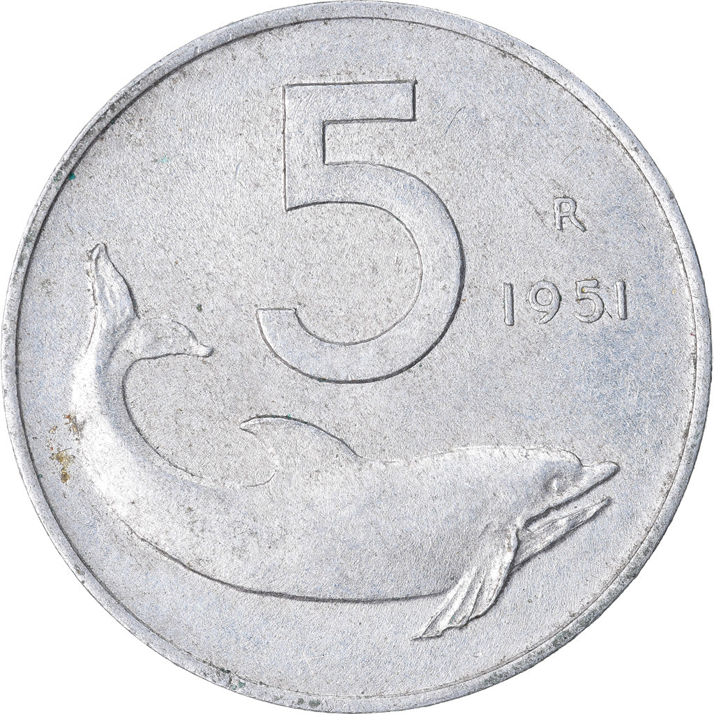 Coin, Italy, 5 Lire, 1951, Rome, EF(40-45), Aluminum, KM:92