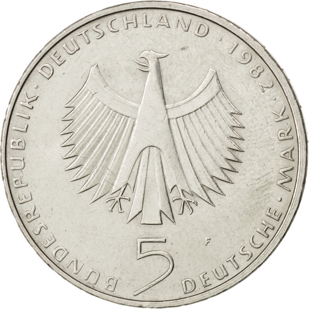 GERMANY - FEDERAL REPUBLIC, 5 Mark, 1982, Stuttgart, KM #157, AU(55-58),...