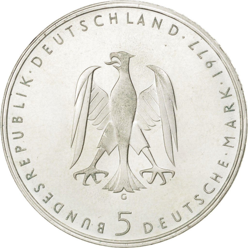 GERMANY - FEDERAL REPUBLIC, 5 Mark, 1977, Karlsruhe, KM #146, MS(60-62),...