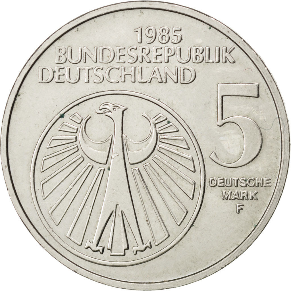 GERMANY - FEDERAL REPUBLIC, 5 Mark, 1985, Stuttgart, KM #162, AU(55-58),...