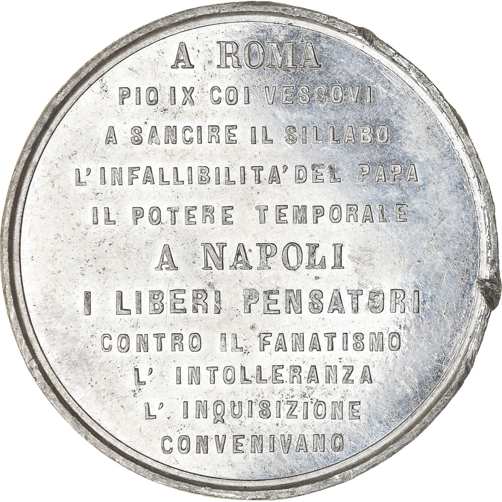 Vaticano, medaglia, Le Pape Pie IX à Naples, Religions & beliefs, 1869, BB+