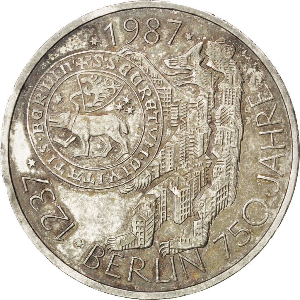 GERMANY - FEDERAL REPUBLIC, 10 Mark, 1987, Hambourg, KM #166, AU(50-53),...