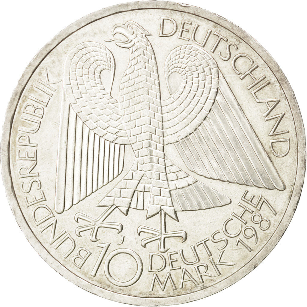 GERMANY - FEDERAL REPUBLIC, 10 Mark, 1987, Hambourg, KM #166, AU(50-53),...