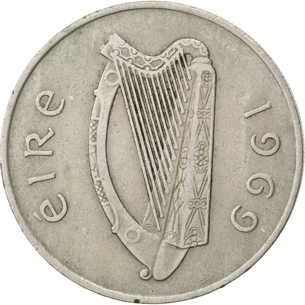 IRELAND REPUBLIC, 10 Pence, 1969, KM #23, EF(40-45), Copper-Nickel, 28.5, 11.38