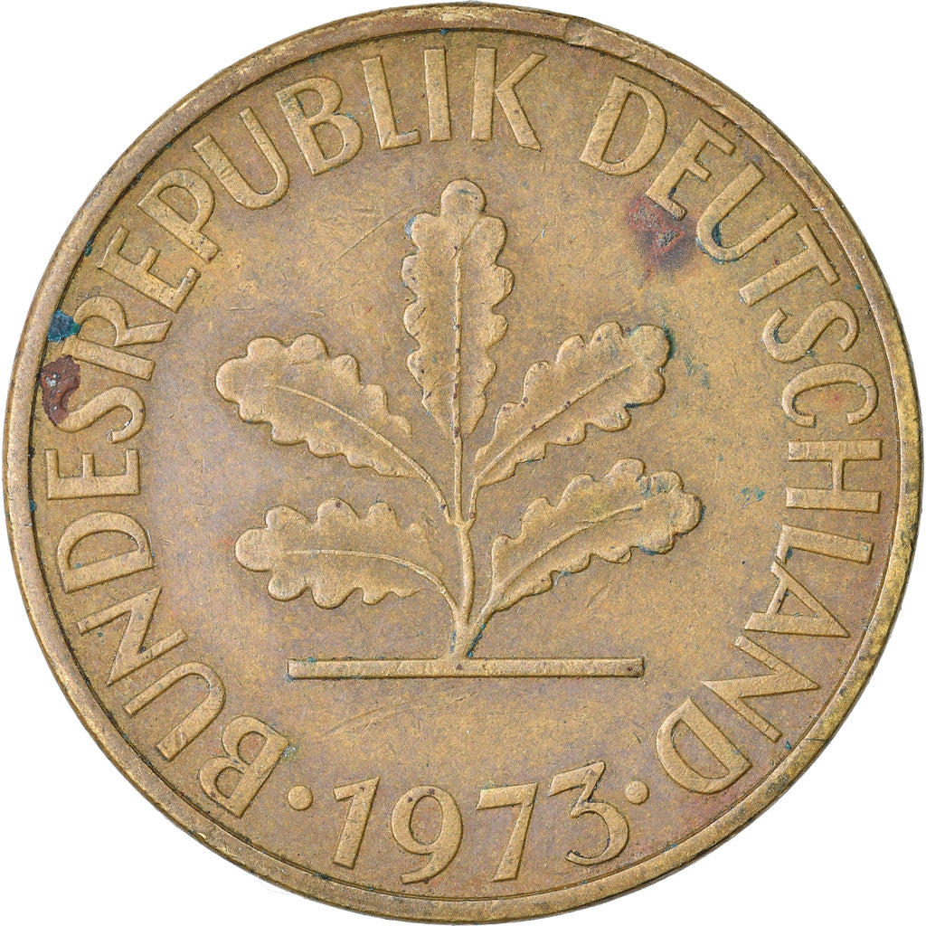 Coin, GERMANY - FEDERAL REPUBLIC, 10 Pfennig, 1973, Karlsruhe, VF(30-35), Brass